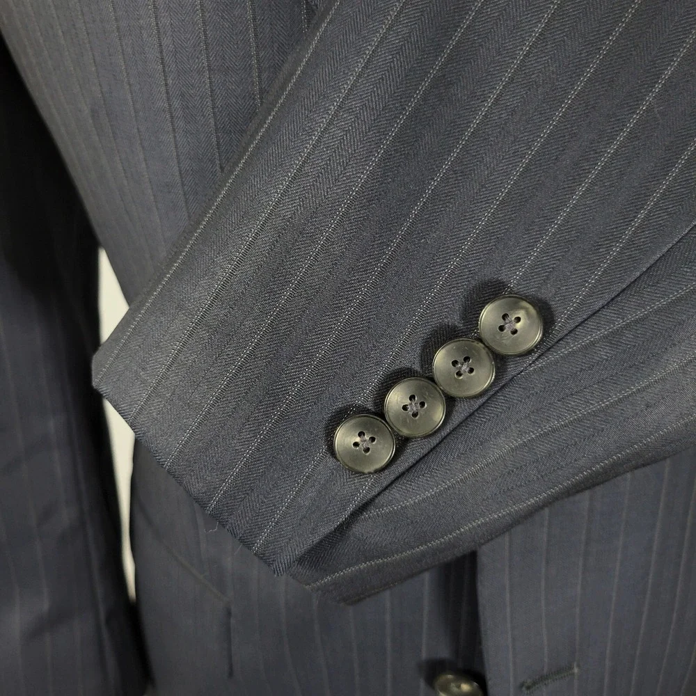 Hart Schaffner Marx Men's Sport‎ Coat Blazer Navy Striped Herringbone 40R